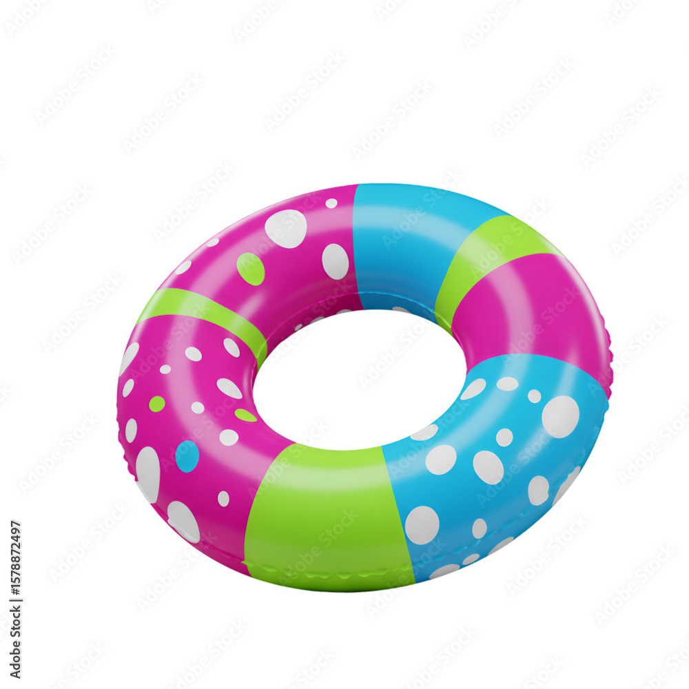 Poster 3d render inflatable pool ring float for summer fun with polka dots