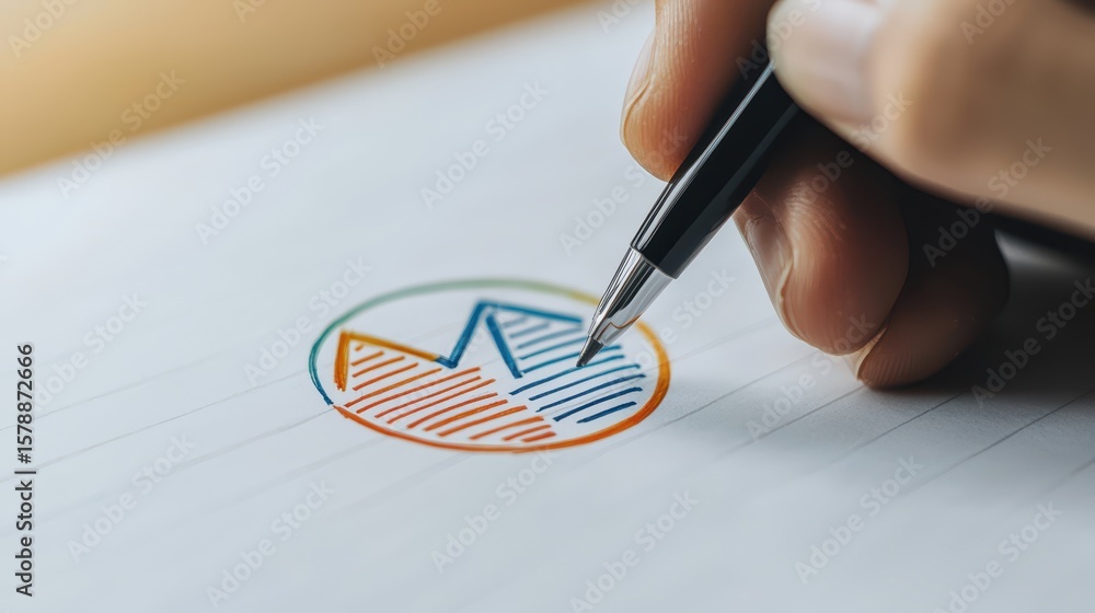 Poster business friendly marketing concept. a hand sketches a colorful graph on paper with a pen, illustrat