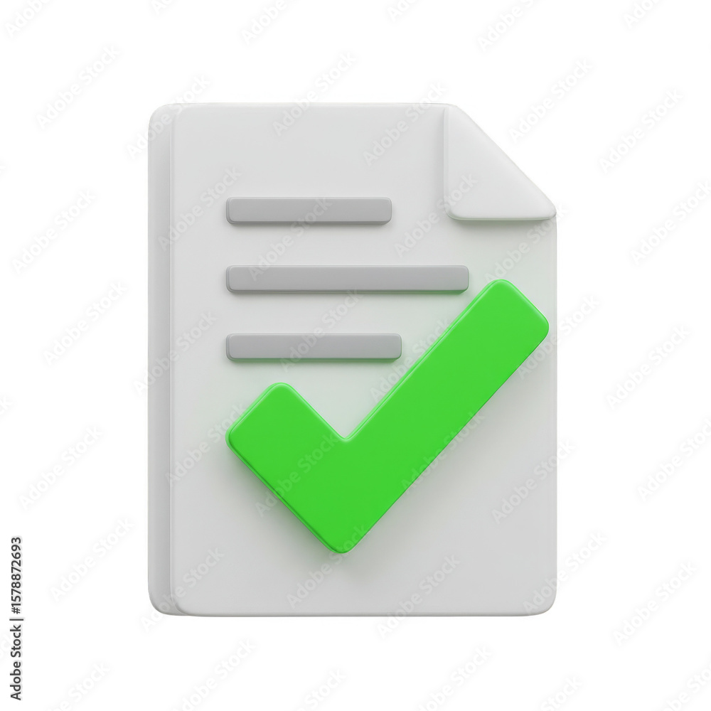 Poster 3d render check mark document shows success isolated transparent background