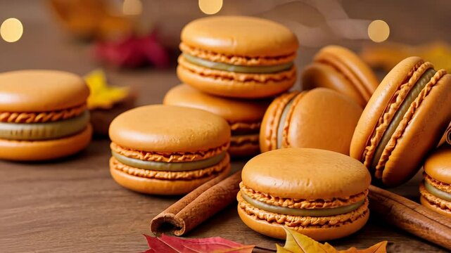 Autumn macaron delight: festive pastries and cinnamon with cozy fall vibes