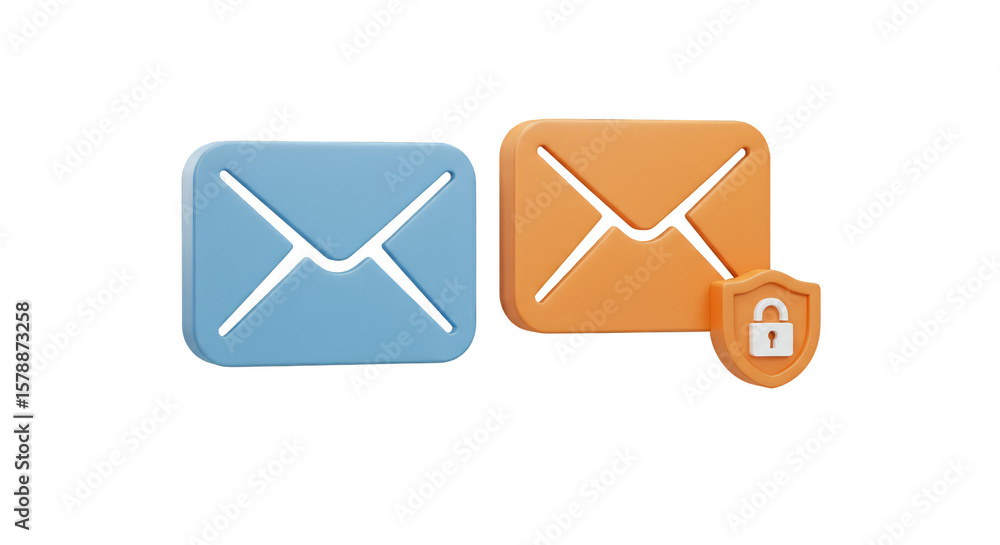 Poster 3d render email security with shield protection transparent background