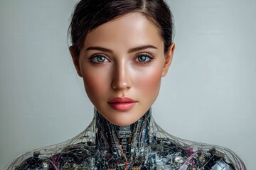 Futuristic humanoid robot with realistic human features