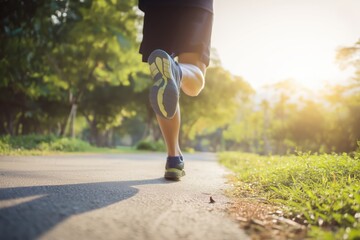 Person Jogging on a Scenic Trail in Morning Light
