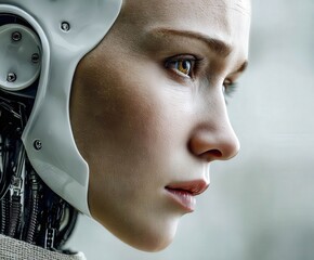 Robot woman profile showcasing advanced technology and emotion