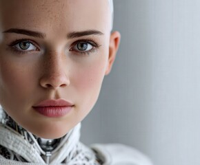 Realistic humanoid robot with captivating eyes and intricate design