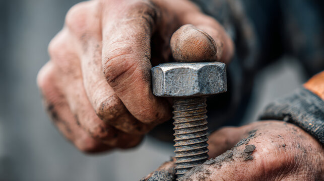 A mechanic's hands firmly grip a large bolt, ready to get the job done.