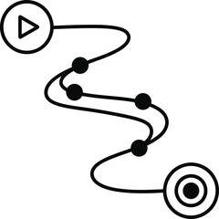 A winding path with start and end points connected by dotted lines