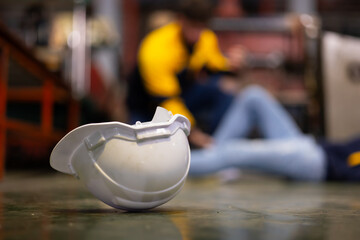 safety hard hat helmet, First Aid and safety first. Professional engineering teamwork. First Aid....