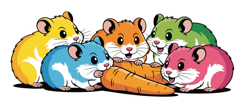 colorful hamsters eating carrot clip art preview