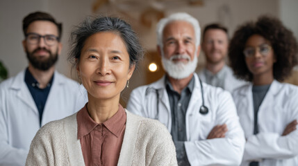 A diverse medical team and their patient pose for a portrait, exuding trust and collaboration.
