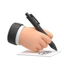 3d Render Hand Writing Pen on Paper Transparent Background PNG
