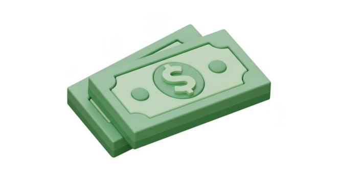 3D Render of Green Money Stack with Dollar Sign Transparency