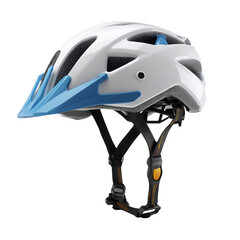 White and blue mountain bike helmet for cycling safety gear and outdoor sports protection headgear equipment