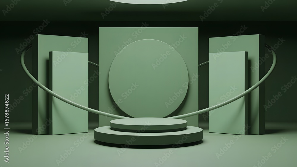 Poster abstract 3d render of an empty podium on a digital technology screen display in an office room inter