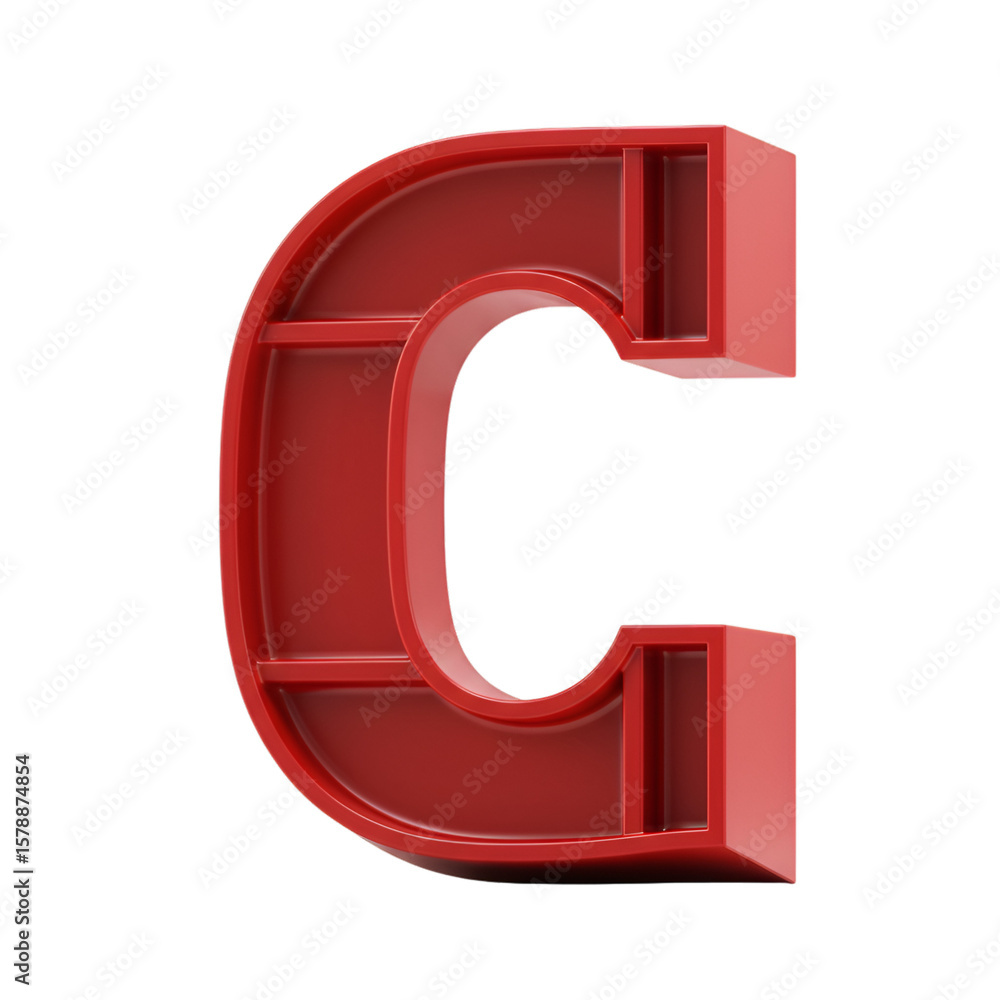 Poster 3d render of red letter c isolated on transparent background alphabet