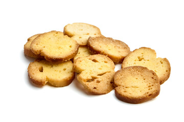 Golden Bruschetta Chips Isolated on White Background