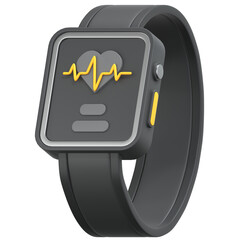 Black Smartwatch with heart rate sign 3D Icon Illustration. Low Poly Style