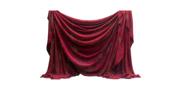 Luxurious Red Velvet Curtain With Gold Accents. Elegant Backdrop For Theater And Events Isolated On Transparent Background