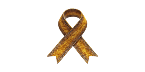 Golden Awareness Ribbon. Symbol Of Support And Solidarity Isolated On Transparent Background