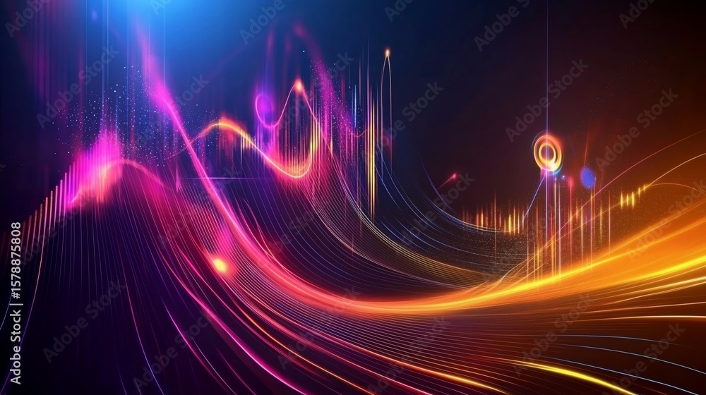 Aufkleber abstract glowing vector financial flowchart with curves and vibrant lines on dark backdrop