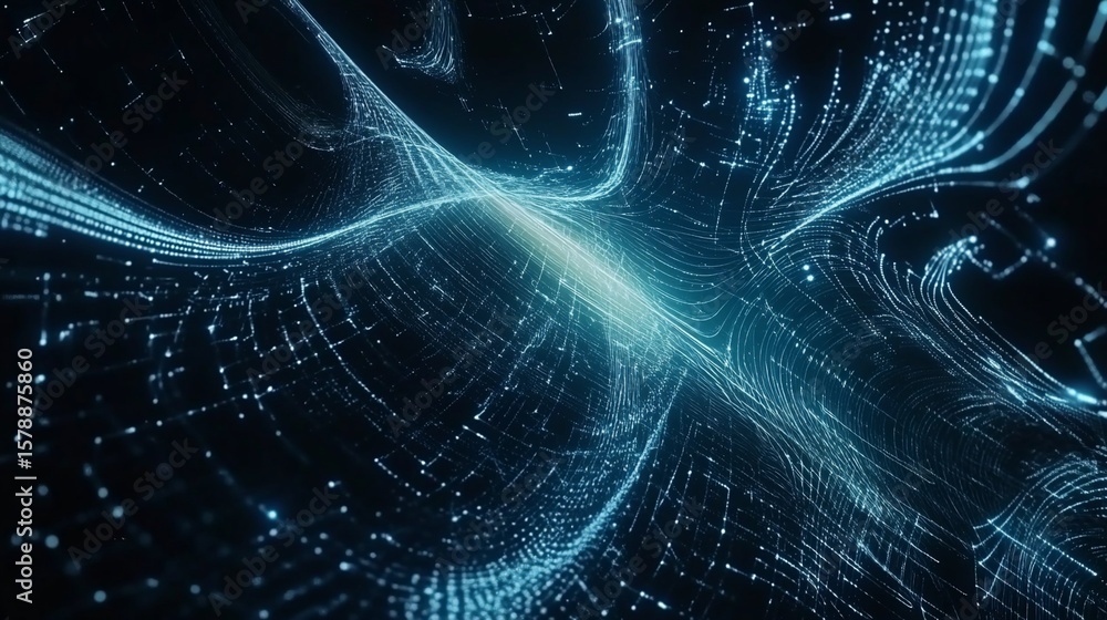 Poster abstract digital lines and waves flowing across a dark background creating futuristic designs