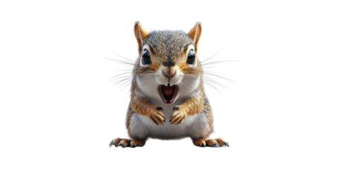Cute Squirrel With Surprised Expression. Playful And Whimsical Character Design Isolated On Transparent Background