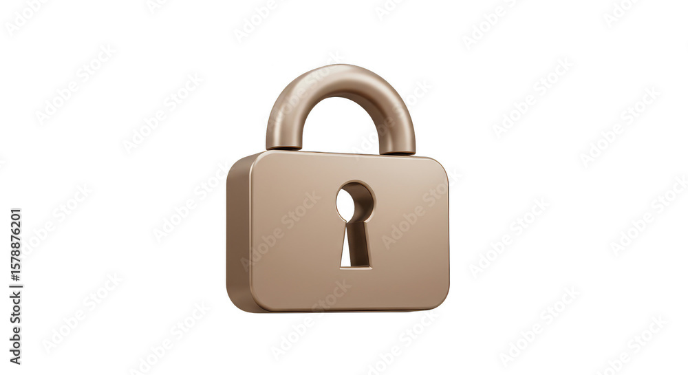 Poster 3d rendered golden lock shows security data encryption technology