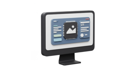 3D Render of Computer Monitor with Download Interface Transparent