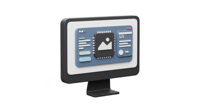 3D Render of Computer Monitor with Download Interface Transparent