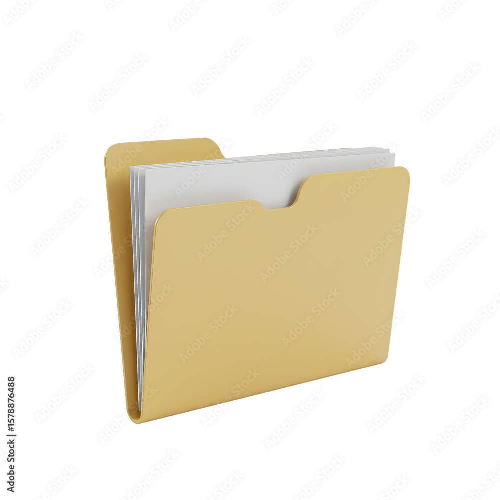 Poster 3d render of business documents in yellow file folder transparent