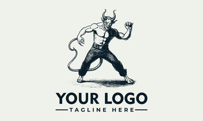 A stylized illustration of a devil figure, posed and ready for action, with text.