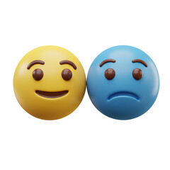 Fototapeta premium 3D Render of Yellow Happy and Blue Sad Emoji Faces with Expressions