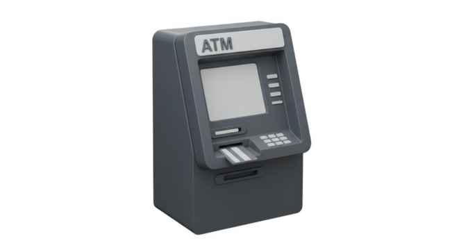 3D Render of Gray ATM Machine for Finance Transactions on Transparent