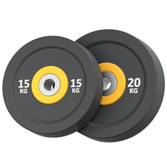 Weight plates 15 and 20 kilograms 3D Icon Illustration. Low Poly Style