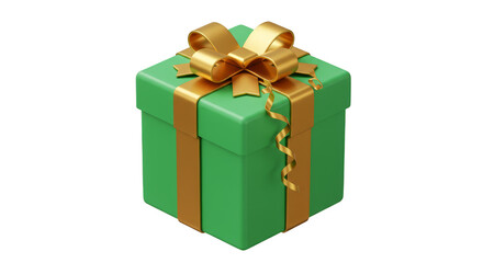 Obraz premium 3D Render of Green Gift Box with Golden Ribbon on Transparent Background