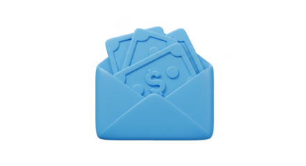 3d Render of Blue Money Envelope Cash Payment on Transparent BG