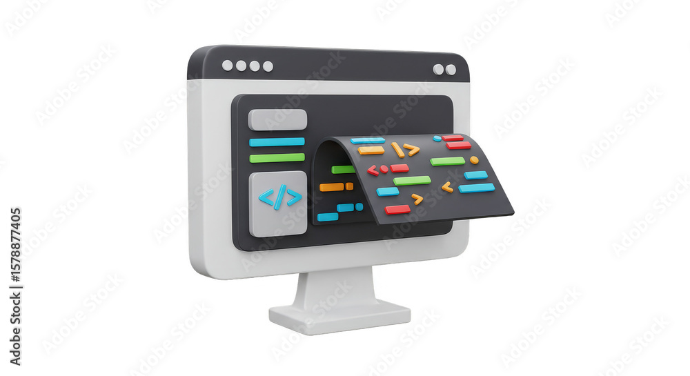 Aufkleber 3d render of code on computer monitor for software development