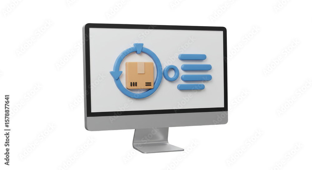 Fototapete 3d rendering computer monitor with delivery cycle on transparent bg
