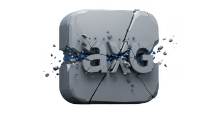 3D Rendering Gray Cube Logo with Abstract Crash Fracture