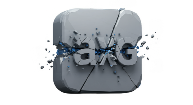 3D Rendering Gray Cube Logo with Abstract Crash Fracture