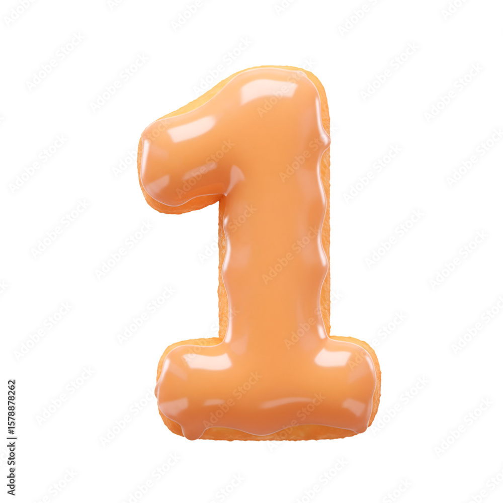 Poster 3d render of glossy orange number one with transparent background