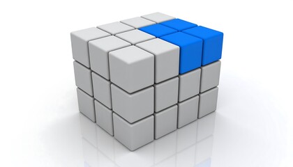 3D puzzle, light gray, blue block