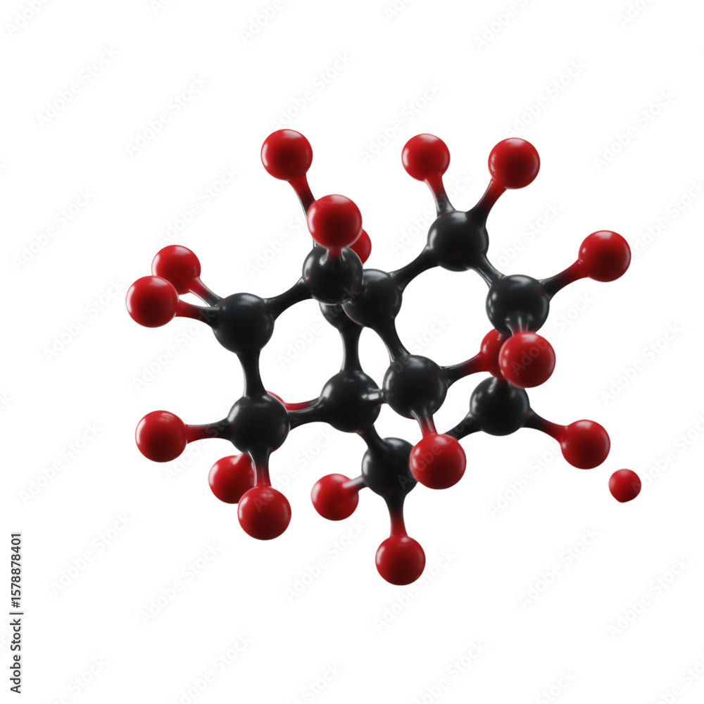 Poster 3d rendering molecule model with black carbon and red oxygen sphere