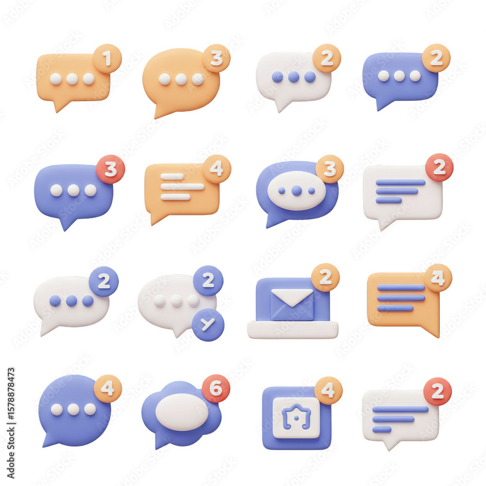 Aufkleber 3d rendering multiple chat notifications speech bubbles icons alert