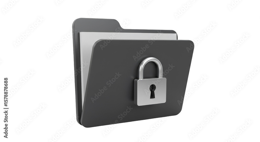 Poster 3d rendering of a secured black folder with padlock for data privacy