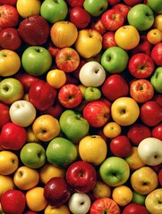 Various types of fresh apples fill the entire frame