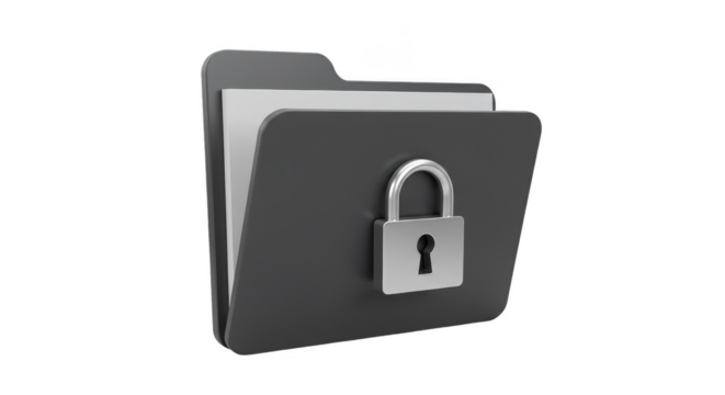 3d Rendering of a Secured Black Folder with Padlock for Data Privacy