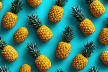 Pineapple pattern on blue background tropical fruit delight