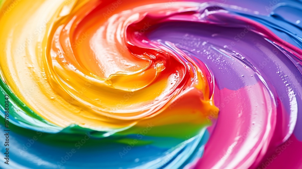 Poster abstract swirling rainbow paint splashes creating a textured surface colorful vibrant design
