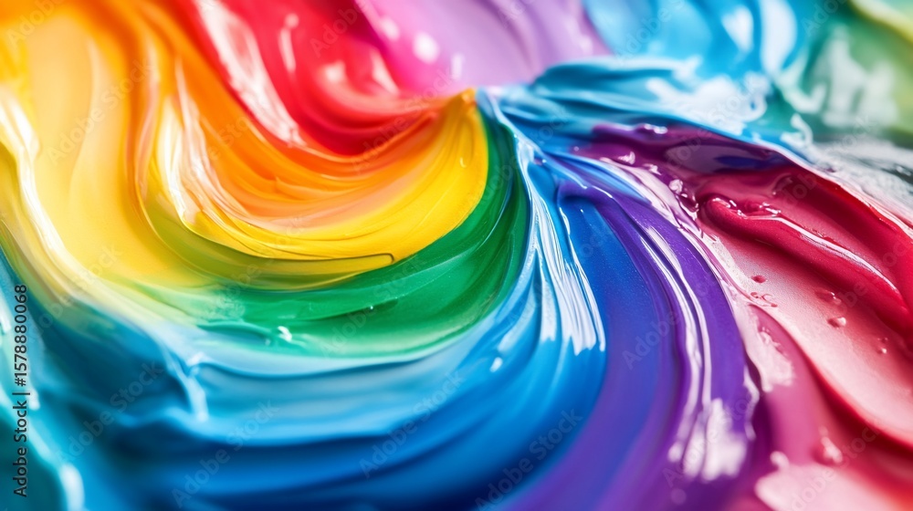 Poster abstract swirling rainbow paint splashes with a textured appearance forming a colorful mix